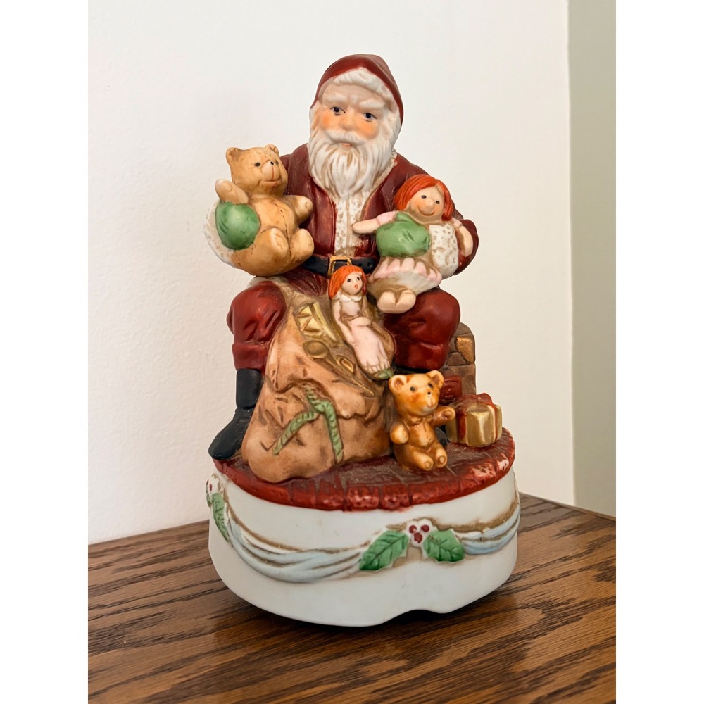 Vintage Santa Claus Ceramic Musical Figurine Rotating